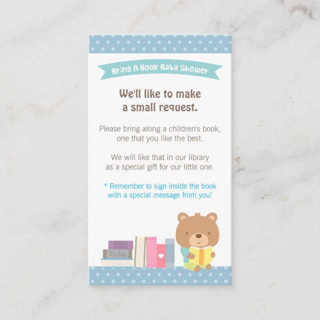 Teddy Bear Boy Book Baby Shooting Book Request Begleitkarte (Vorderseite)