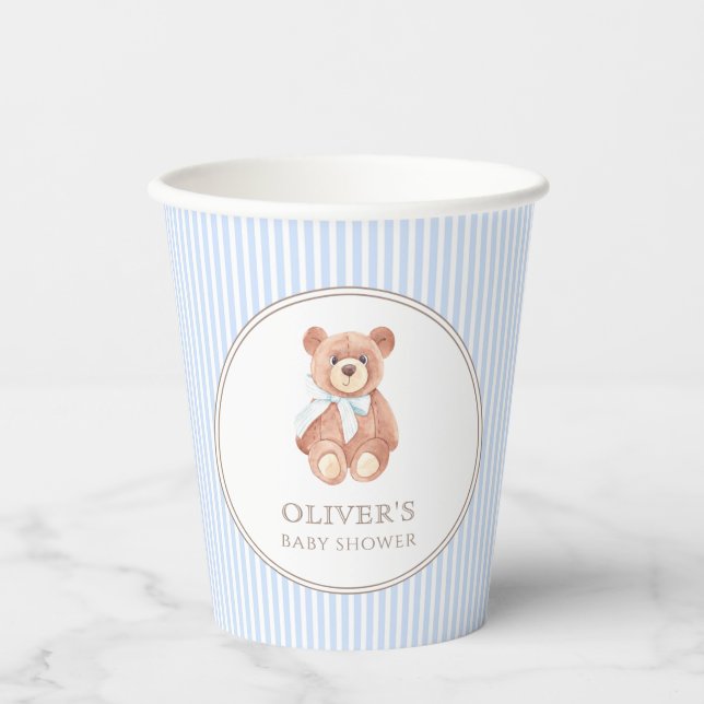 Teddy Bear Boy Classic Baby Shower Party Pappbecher (Vorderseite)