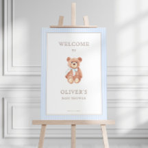 Teddy Bear Boy Classic Blue Stripe Baby Dusche