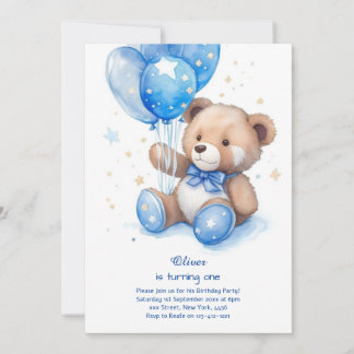 Teddy Bear Boy Einladung zum ersten Geburtstag