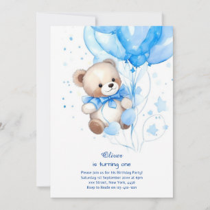 Teddy Bear Boy Einladung zum ersten Geburtstag