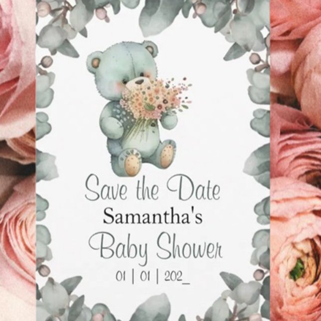 Teddy Bear Boy Green Baby Dusche Einladung (Celebrate your little one's arrival with our adorable teddy bear baby shower invitation!)