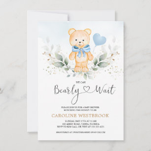 Teddy Bear Boy, Green Foliage Baby Shower Einladung