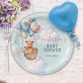 Teddy Bear Boy Hot Air Ballon Babydusche Pappteller