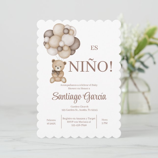 Teddy Bear Boy Spanische Einladung (Stehend Vorderseite)