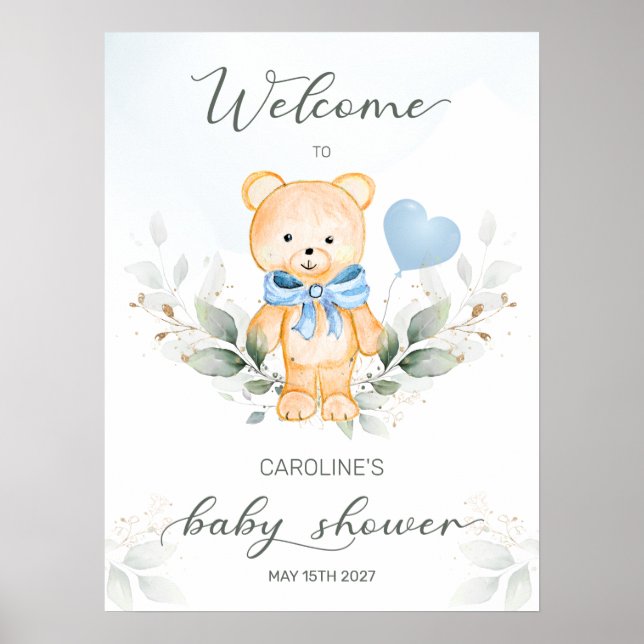 Teddy Bear Boy Welcome Baby Shower Poster (Vorne)