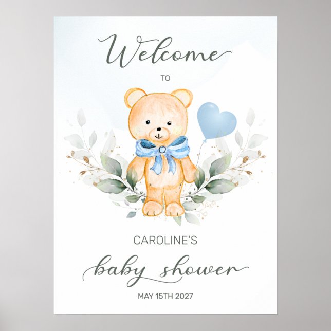 Teddy Bear Boy Welcome Baby Shower Poster (Vorne)