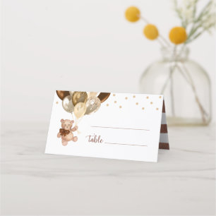 Teddy Bear Brown and Gold Balloons Babydusche Platzkarte