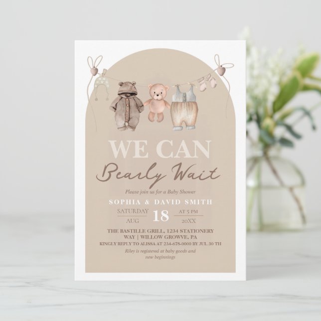 Teddy Bear Brown Baby Shower  Einladung (Stehend Vorderseite)