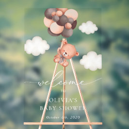Teddy Bear, Brown Balloons, Babydusche Willkommen Acrylschild