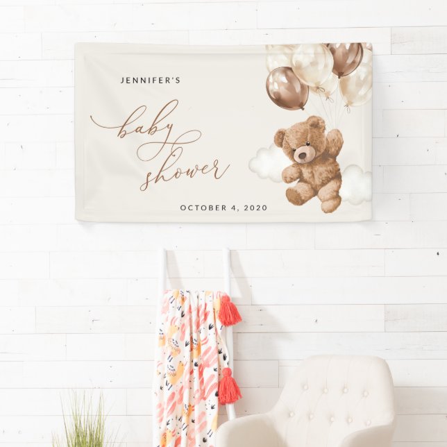 Teddy Bear, Brown Balloons, Babydusche Willkommen Banner (Insitu)