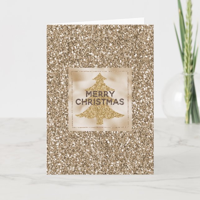 Teddy Bear Brown Gold Glitzer Weihnachten Karte (Vorderseite)
