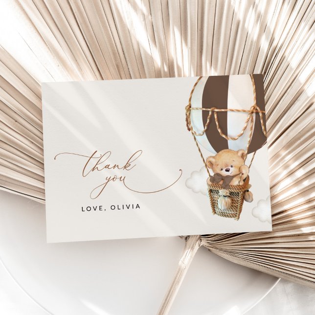 Teddy Bear, Brown Hot Air Ballon, Babydusche Dankeskarte (Von Creator hochgeladen)