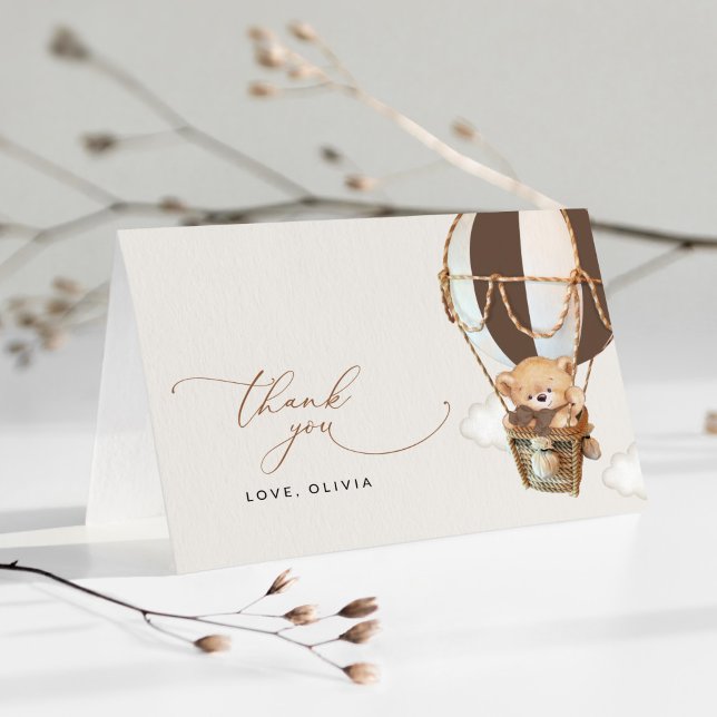 Teddy Bear, Brown Hot Air Ballon, Babydusche Dankeskarte (Von Creator hochgeladen)