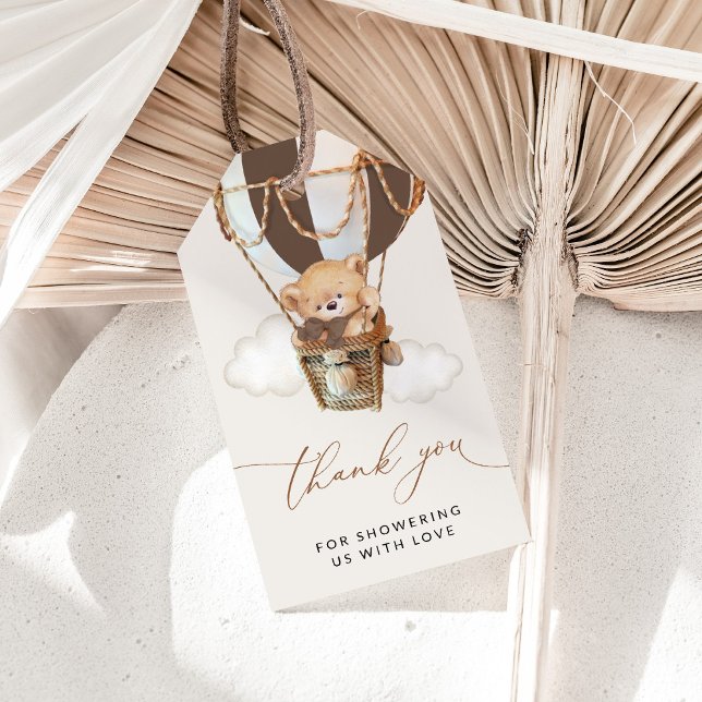 Teddy Bear, Brown Hot Air Ballon, Babydusche Geschenkanhänger (Von Creator hochgeladen)