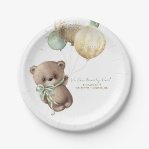 Teddy Bear Brown Sage Gold Boho Baby Dusche Pappteller