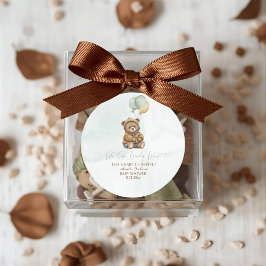 Teddy Bear Brown Sage Green Balloons Baby Runder Aufkleber