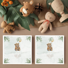 Teddy Bear Brown Sage Green Balloons Baby Serviette