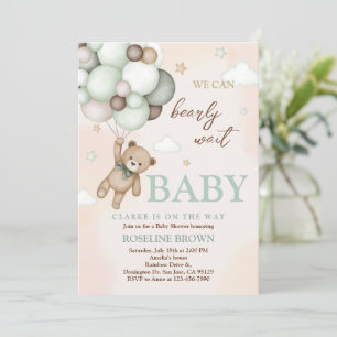 Teddy Bear Brown Sage Green Balloons Babydusche Einladung