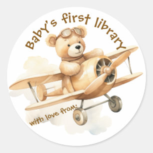 Teddy Bear Buchzeichen Babydusche Runder Aufkleber