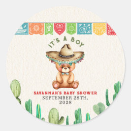 Teddy Bear Cactus Boy Baby Shower Fiesta Runder Aufkleber