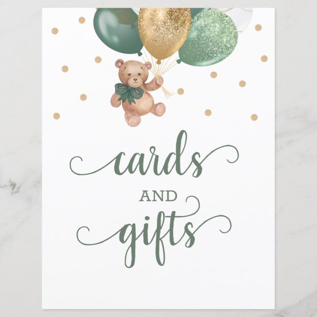 Teddy Bear Cards and Gifts Table Sign Baby Dusche (Vorderseite)