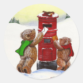 Teddy Bear Christmas Card Runder Aufkleber