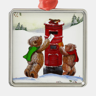 Teddy Bear Christmas Card Silbernes Ornament