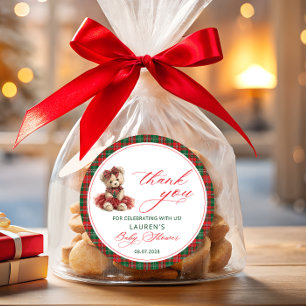 Teddy Bear Christmas Girl Babydusche Danke Runder Aufkleber