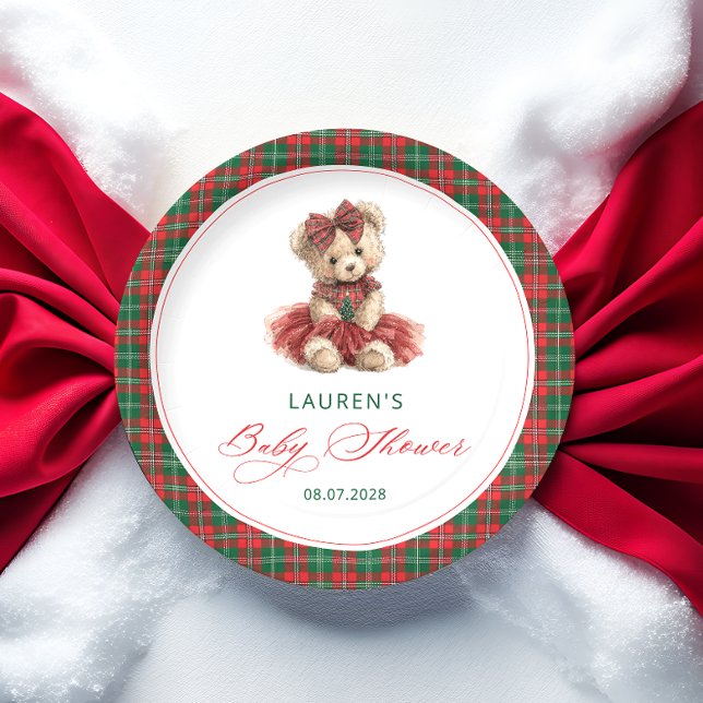 Teddy Bear Christmas Girl Babydusche Pappteller (Von Creator hochgeladen)
