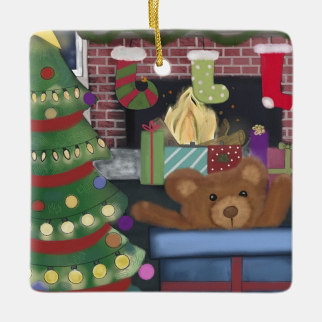 Teddy Bear Christmas Keramikornament (Vorderseite)