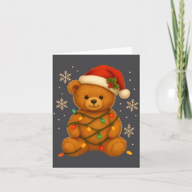 Teddy Bear Christmas Tree Lights Santa Hat For Bea Karte (Vorderseite)
