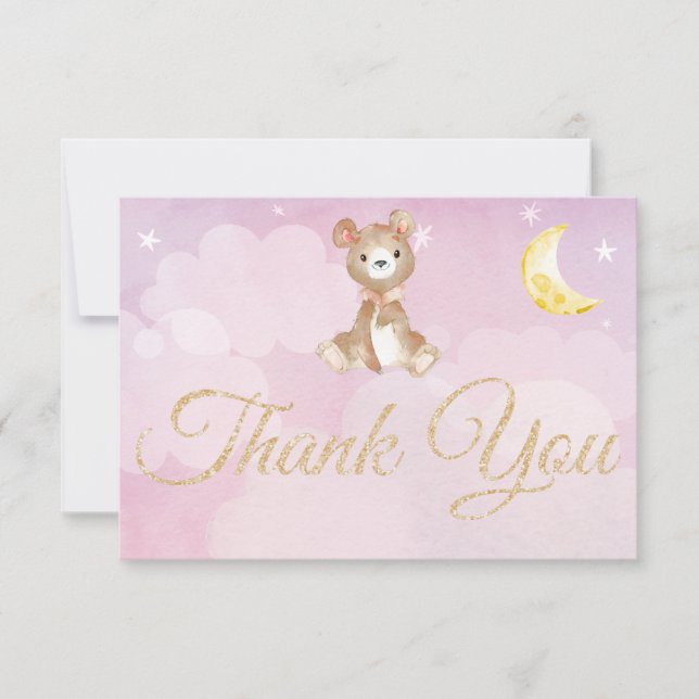 Teddy Bear Cloud Aquarelle violet Carte de remerci (Devant)