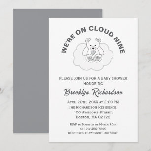 Teddy Bear Cloud Nine Gender Neutral Baby Dusche Einladung