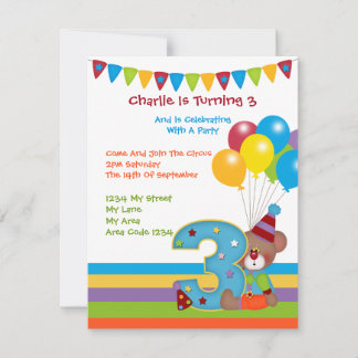 Teddy Bear ClownDritte Geburtstagspartei Einladung