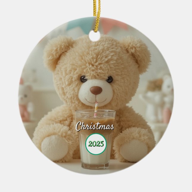 Teddy Bear Coffee 2025 Christmas Keramik Ornament (Vorne)