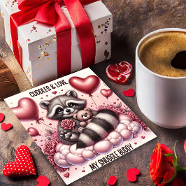 Teddy Bear Cuddles Raccoon Valentines Card Feiertagskarte