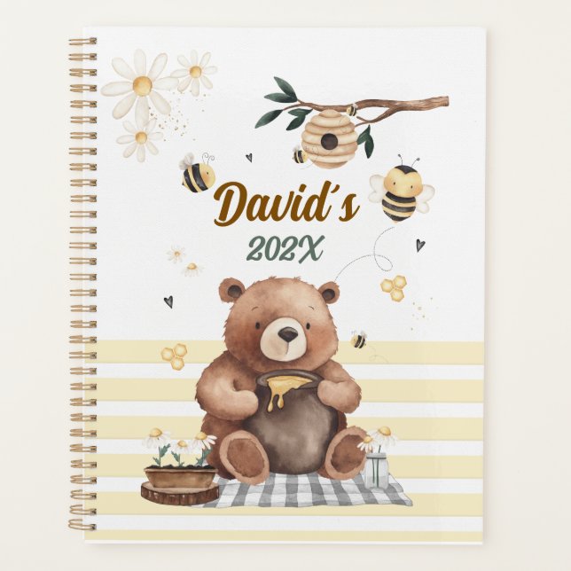 Teddy bear cute school planner with honey pot (Devant)
