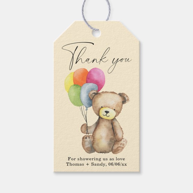 Teddy Bear - Danke, Baby Dusche Party Geschenkanhänger (Vorderseite)