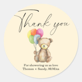 Teddy Bear - Danke, Baby Dusche Party Runder Aufkleber