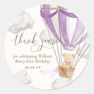 Teddy Bear Danke, Beary First Birthday Runder Aufkleber