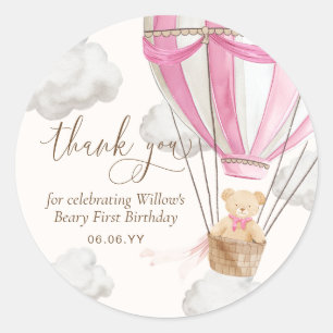 Teddy Bear Danke, Beary First Birthday Runder Aufkleber