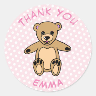 Teddy Bear Danke, dass du Dots Pink nennst Runder Aufkleber