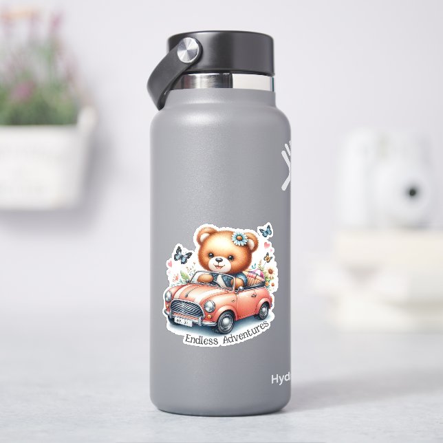 Teddy Bear, der ein konvertibles Auto fährt Aufkleber (HydroFlask)