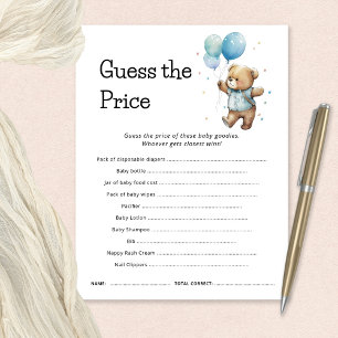 Teddy Bear Devine Le Prix Baby shower Carte Jeu