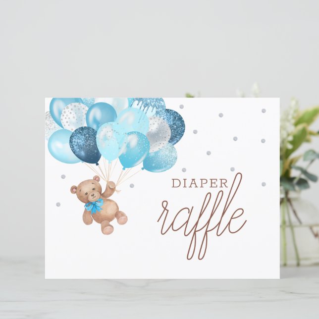 Teddy Bear Diaper Raffle Game Sign Baby Dusche (Stehend Vorderseite)