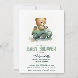 Teddy Bear Driving Toy Car Blue Baby Dusche Einladung