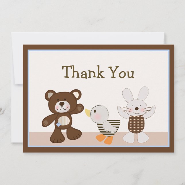 Teddy Bear Duckie Bunny Danke Karte (Vorderseite)