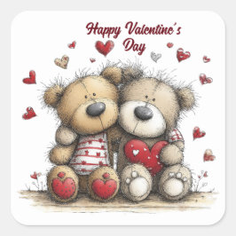 Teddy Bear Duo with Heart Accents Envelope Seals Quadratischer Aufkleber
