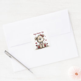 Teddy Bear Duo with Heart Accents Envelope Seals Quadratischer Aufkleber